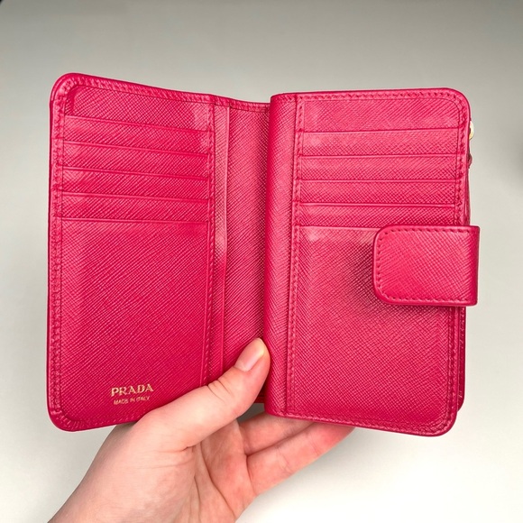 Prada Saffiano Bifold Wallet Fire Pink - Picture 5 of 9